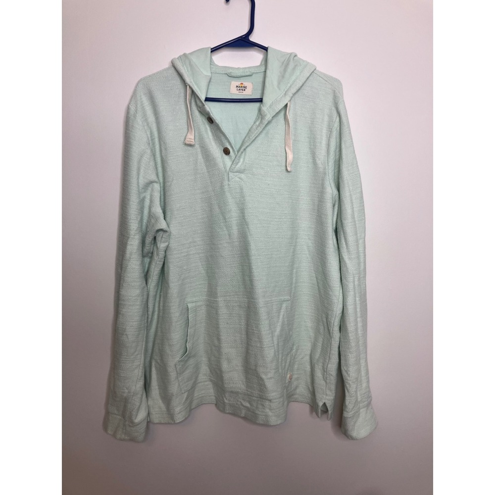 Marine Layer Hoodie Mens Medium Mint Green Excellent Henley Slub Jersey 14360